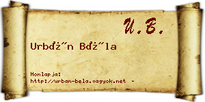 Urbán Béla névjegykártya